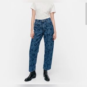 Anthropologie x Marimekko Maridenim Unikko Barrel Jeans Sz 30 Floral Maximalist